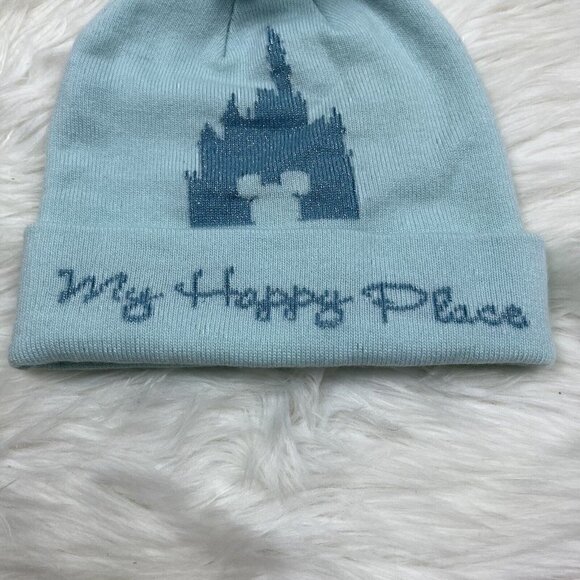 DISNEY PARKS Arendelle Aqua Pom Pom Beanie Winter Hat Cap My Happy Place - Picture 5 of 7